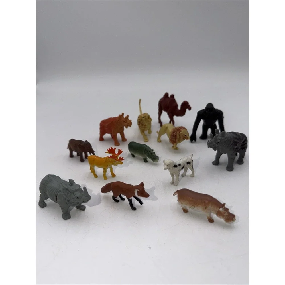 Vintage Miniature Animals Lot (13) Assorted Hard Plastic Wild Safari Gorilla Toy